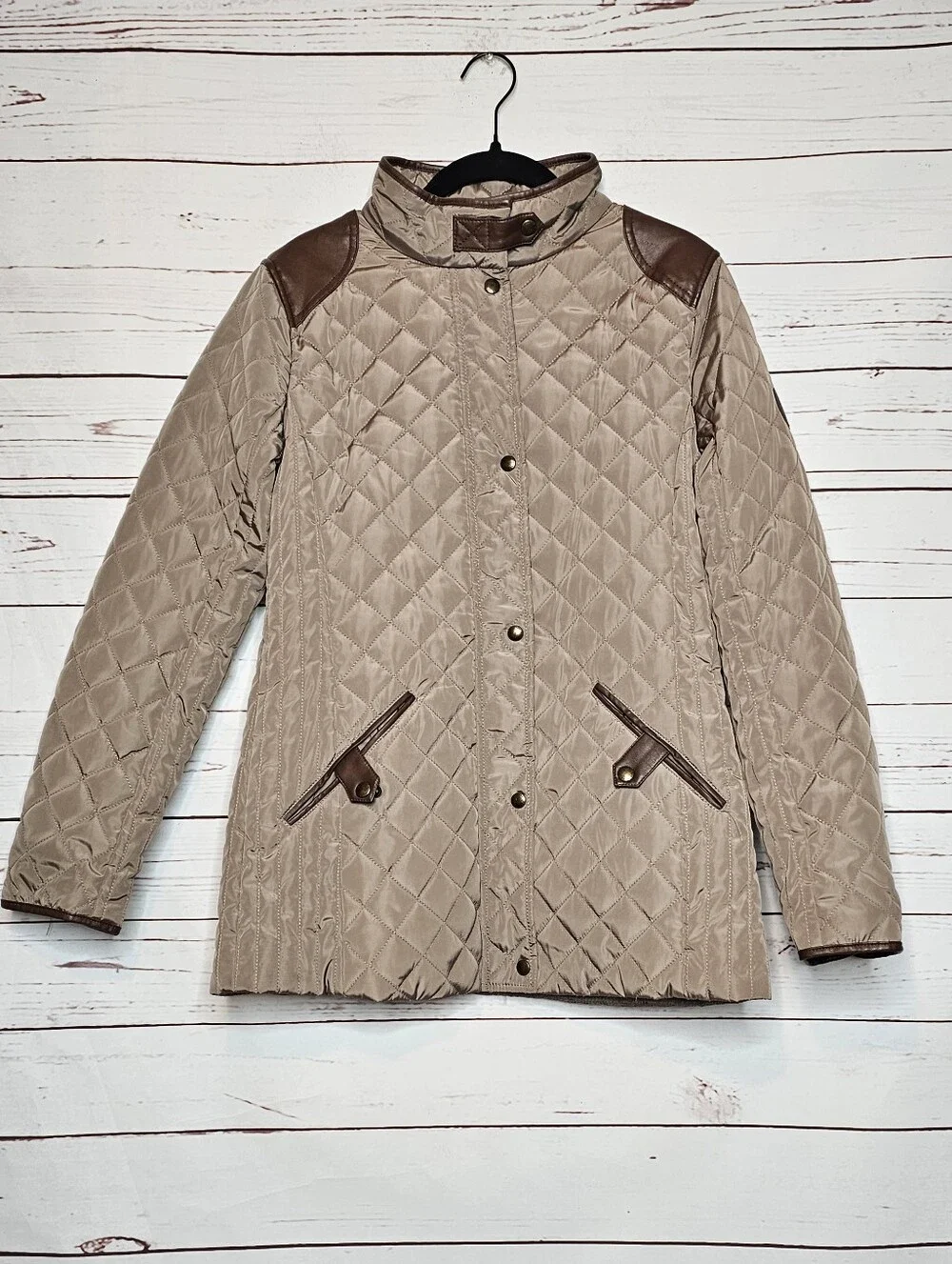 Lauren Ralph Lauren Diamond Quilted Barn Jacket with Faux Leather Trim